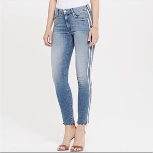 Mother The Looker Ankle Fray Thunderstruck Racer Pink Stripe Skinny Jeans